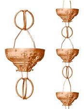 29027 Pure Copper Eastern Hammered Cup Rain Chain 8.5 FT Replace for Downspout