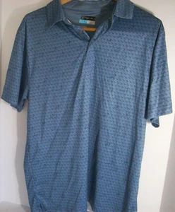 PGA Tour Perry Ellis: Large: Blue Geometric w. Figures Polo Golf Shirt: EXC: NR - Picture 1 of 5