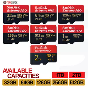 SanDisk Extreme PRO Micro SD Memory Card 32GB 64GB 128GB 256GB 512GB 1TB 2TB V30 - Picture 1 of 8