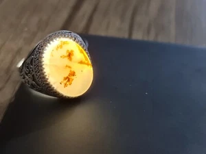 VINTAGE AGATE STONE RING STERLING SILVER JEWELRY HANDMADE خاتم عقيق مشجر - Picture 1 of 23