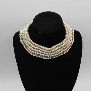 VINTAGE 1950's SALLY GEE BEADS & FAUX PEARLS BIB COLLAR CHOKER NECKLACE - Picture 1 of 6