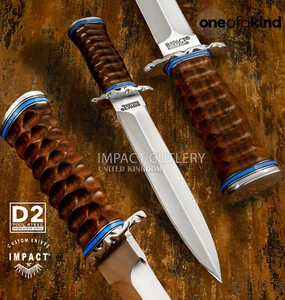 IMPACT CUTLERY CUSTOM D2 TOOL STEEL DAGGER KNIFE SCALLOPED WOOD HANDLE - Picture 1 of 10