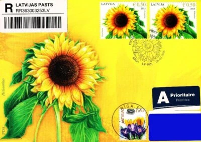 Latvia 2015 (07) Sunflower - Sonnenblume - Tournesol (addressed fdc) - Image 1 of 2
