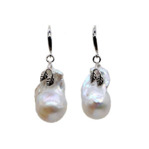 Large Pearl Earrings Natural Baroque Pearls Chandelier Style Silver Earrings