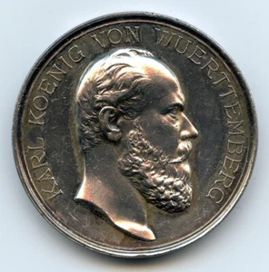 1888 GERMANY WURTTEMBERG KING KARL I SHOTING SILVER MEDAL SCARCE CHOICE XF. - Picture 1 of 2