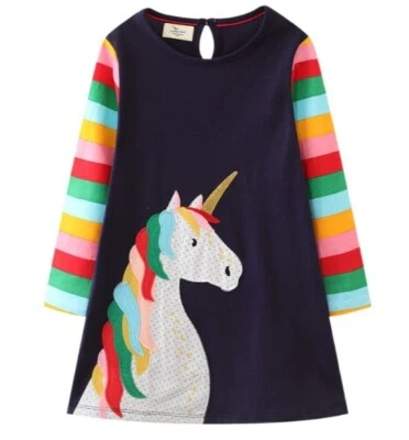 NEW Unicorn Rainbow Girls Blue Long Sleeve Tunic Dress 2T 3T 4T 5T 6 7 - Image 1 of 2