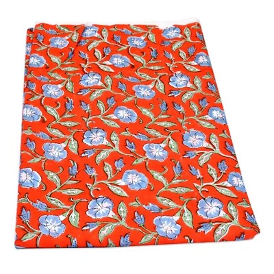 Floral Print Hand Block Fabric Cotton Running Fabric Indian Craft 10 Yard - Image 1 of 4