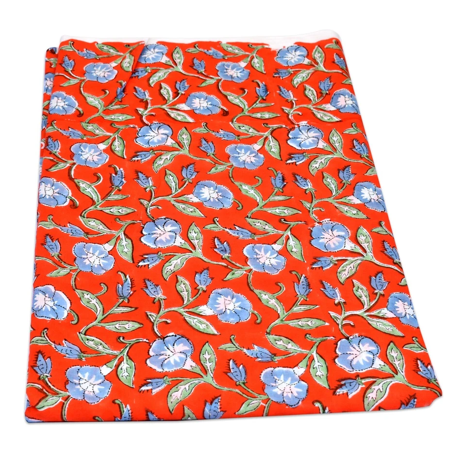 Floral Print Hand Block Fabric Cotton Running Fabric Indian Craft 10 Yard - Image 1 of 4