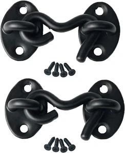 2 Pack Hook and Eye Latch for Door 2 Inch Black, Stainless Steel Barn Door Lock - Picture 1 of 11