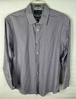Black Brown 1826 Men’s Shirt 16.5 / 33 Purple White Check Button Up Slim Fit  - Image 1 of 4