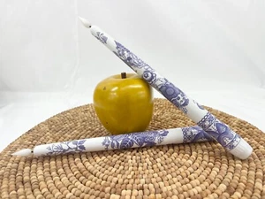 Traditional Blue and White Taper Candles Battery Operated Handcrafted Artis - Picture 1 of 9