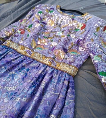 1970’s Hostess Dress Gown Maxi Custom Purple Sequin Bead Embroidered Brocade  - Image 1 of 4
