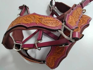 Premium Horse Beautifully Leathe Halter Carved Handmade Padded Chrome pink - Picture 1 of 12
