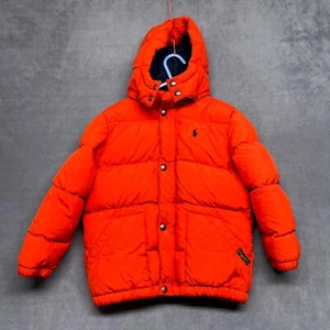 Polo Ralph Lauren Puffer Jacket Girls 6 Orange Down Long Sleeve Full Zip Hooded - Picture 1 of 11