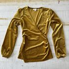 Boden Ellie Velvet Faux Wrap Top Size 2 Mustard Yellow Gold Ruched Sides