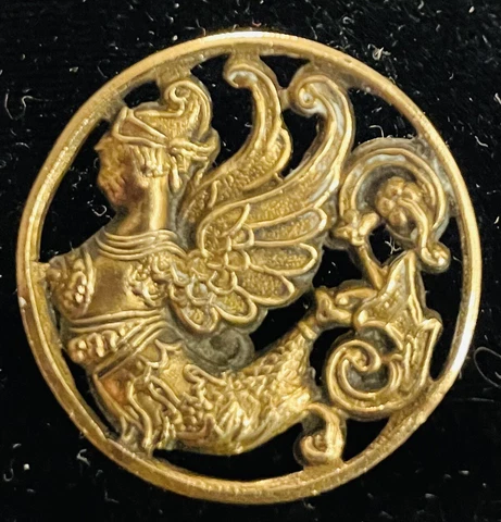 Ex Rare Antique pierced HARPY  brass button 1880s/1890s Cover