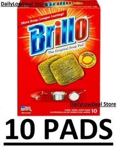 10 PADS -Brillo Steel Wool Scouring Soap Pad Lemon Scent Pots Pans Grills Dishes - Picture 1 of 7