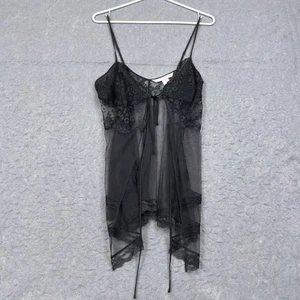 Victoria’s Secret Top Medium Black Sheer Lace Front Tie Cami Tank Silk Lingerie - Picture 1 of 9