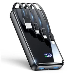 Portable Charger Power Bank Built-in Cable, 22.5W PD USB C In & 42800mAh Black - Picture 1 of 7