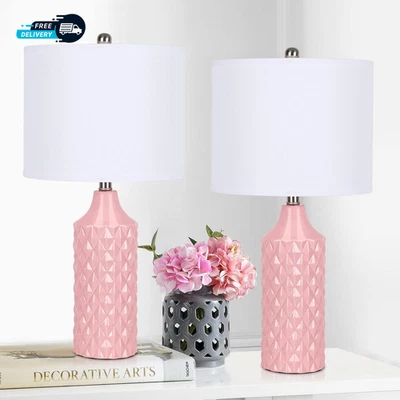 Modernas Lámparas de Mesa de Cerámica Rosa Juego de 2 Lámparas de Mesita de Noche de 25" con 3 Vías  Foto 1 de 2