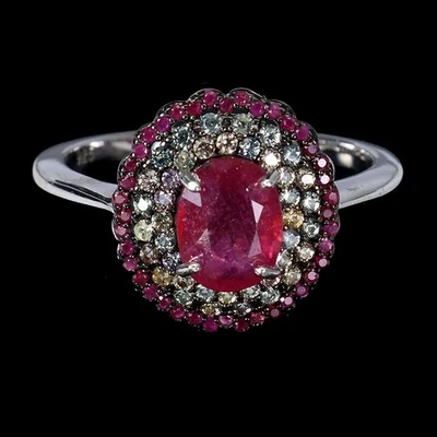 925 Sterling Silver Ring Oval Ruby 8x6mm Ruby Sapphire Gemstone jewelry Size 9 - Image 1 of 4