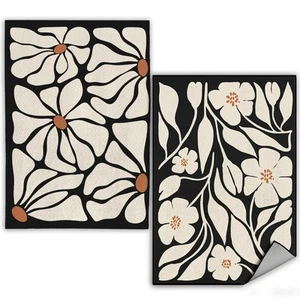 Boho Floral Kitchen Towels Set of 2- Black Floral Hand Towels, Beige Dish Tow... - Picture 1 of 7