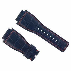 NEW 24MM LEATHER WATCH BAND STRAP FOR BELL & ROSS BR-01-03 WATCH BLUE RED STITCH - Picture 1 of 5