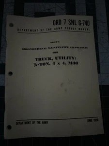 Army M38 ORD 7 SNL G-740 Maintenance Allowances Manual 1956 - Picture 1 of 3