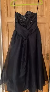 Black Evening Chiffon Dress Size14 ,NWT Debenhams Classic Fully Lined/Sequin Top - Picture 1 of 5