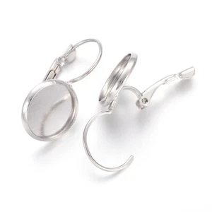 200 Stck. Messing Ohrring mit Hebelverschluss Nickelfrei Platin 12 mm Cabochonfassung - Bild 1 von 2