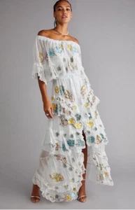 Free People Fillyboo Sweet Pea Tambourine Maxi Dress Off Shoulder Tiered XS NEW - Picture 1 of 7