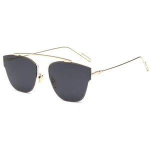 86013 C5 CATEYE FASHION SUNGLASSES METAL GOLD FRAME DARK BLUE LENS - Picture 1 of 4