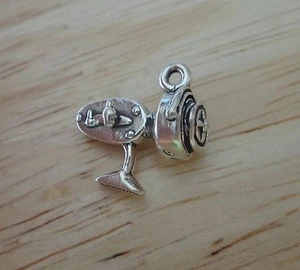 1 Sterling Silver 3D 15x15mm Fish Fishing Reel for Rod Charm - Picture 1 of 3