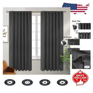 Light Blocking Dark Grey Curtains - 52" x 72" Panels for Bedroom & Living Room - Picture 1 of 10