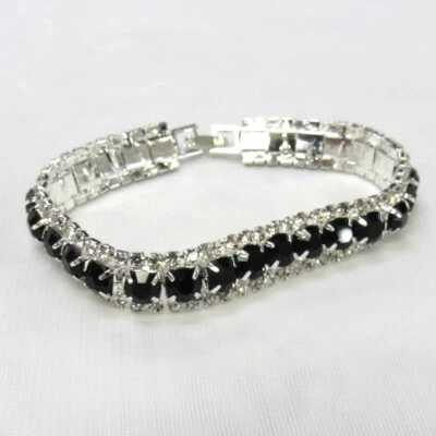 Black Rhinestone Crystal  Bracelet Evening Bridal Wedding Formal #1188BK - Image 1 of 4