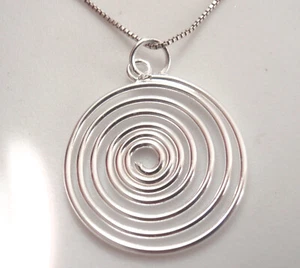 Spiral 925 Sterling Silver Necklace with Seven Concentric Circles - Picture 1 of 2