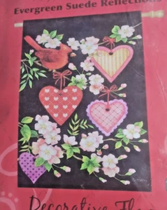 NEW Cardinal Hearts Spring Evergreen Suede Reflections Decorative Flag 29x43”. - Picture 1 of 3