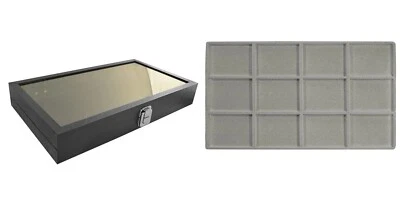 Lote de 2 vitrinas grises con tapa de vidrio 12 espacios joyas pasatiempos Foto 1 de 3