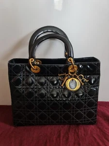 Authentic Christian Dior Large Vintage Lady Dior Cannage Patent - Picture 1 of 24