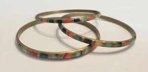 Brass Enamel Bracelet Bangle Set Multicolor 3 Vintage Colorful - Picture 1 of 5