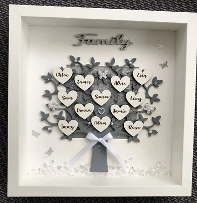 Personalised 3D Box Frame Family Tree Gift Unique Keepsake ,Wedding Gift Frame - Image 1 of 4