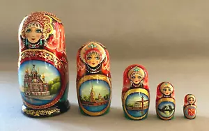5 Stück russische traditionelle handgefertigte verschachtelte Puppen Sankt Petersburg - Bild 1 von 3