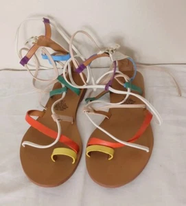 H&M Rainbow Leather Gladiator Strappy Ankle Tie Sandals EU 37 UK 4 - Picture 1 of 10