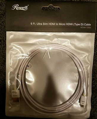 *NEW Rosewill RCHM-12002 - 6-Foot Ultra Slim-to-Micro HDMI Cable (A to D Type) - Image 1 of 2