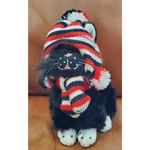 Rare HTF 2006 6" Black Cat Red Black White Striped Hat & Scarf Plushland Toy - Picture 1 of 10