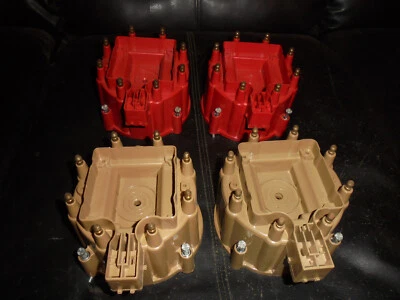 2 tan ACCEL GM Cap   HEI Style Brass Terminals  + 2 RED HEI CAPS 4 CAPS TOTAL - Image 1 of 4