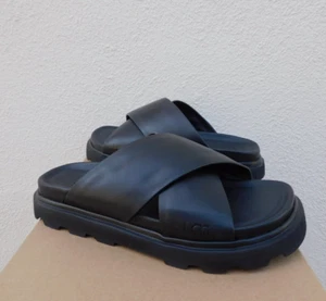 UGG BLACK LEATHER CAPITELLE CROSSBAND SLIDE SANDALS, WOMEN US 6/ EUR 37 ~NIB - Picture 1 of 4