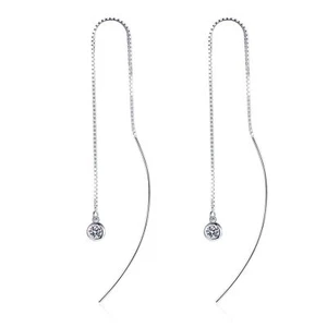 Women 0.2ct/pair Moissanite Threader Drop Dangle Earrings 925 Sterling Silver - Picture 1 of 7