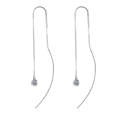 Women 0.2ct/pair Moissanite Threader Drop Dangle Earrings 925 Sterling Silver  - Image 1 of 4