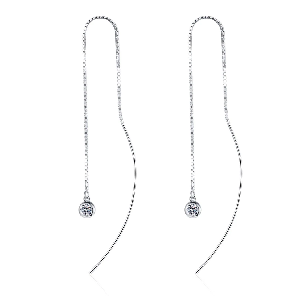 Women 0.2ct/pair Moissanite Threader Drop Dangle Earrings 925 Sterling Silver  - Image 1 of 4